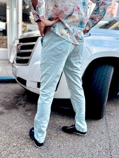 sage blue linen trouser