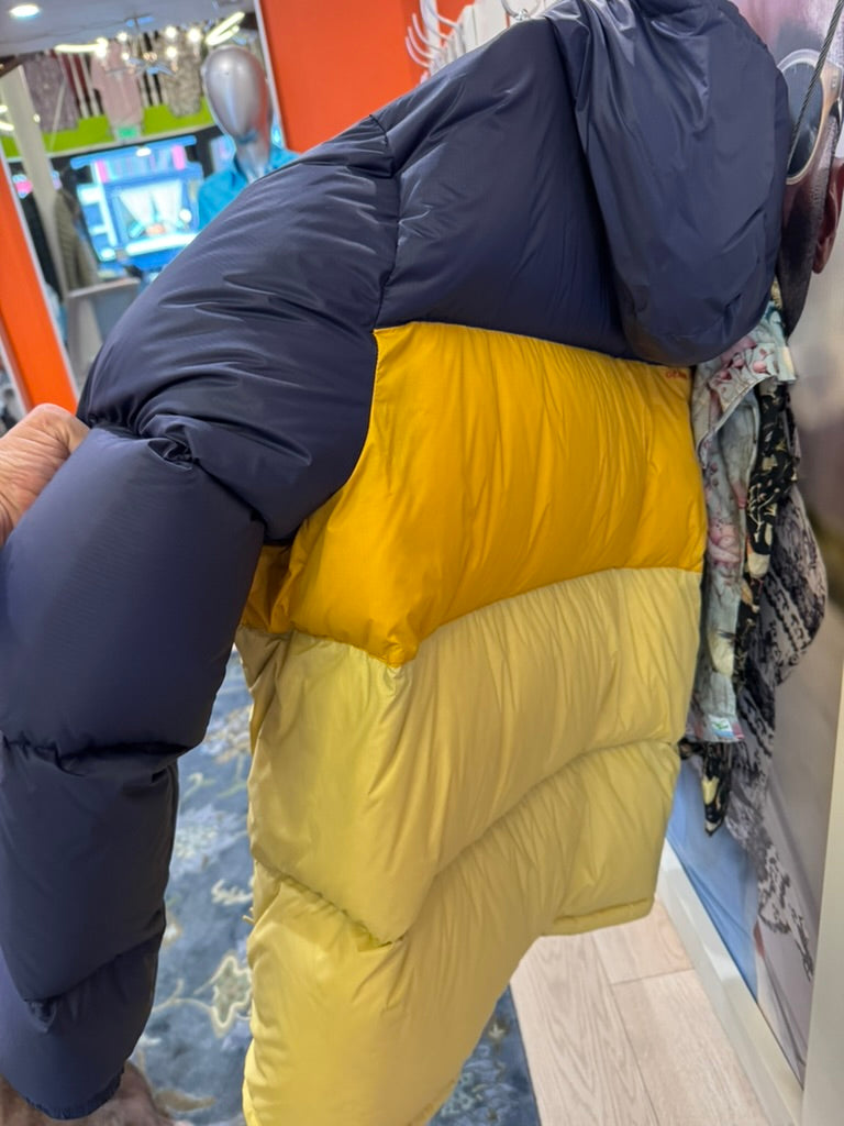 Cotopaxi Men's Puffer Parka, Navy and Yellow, size XL