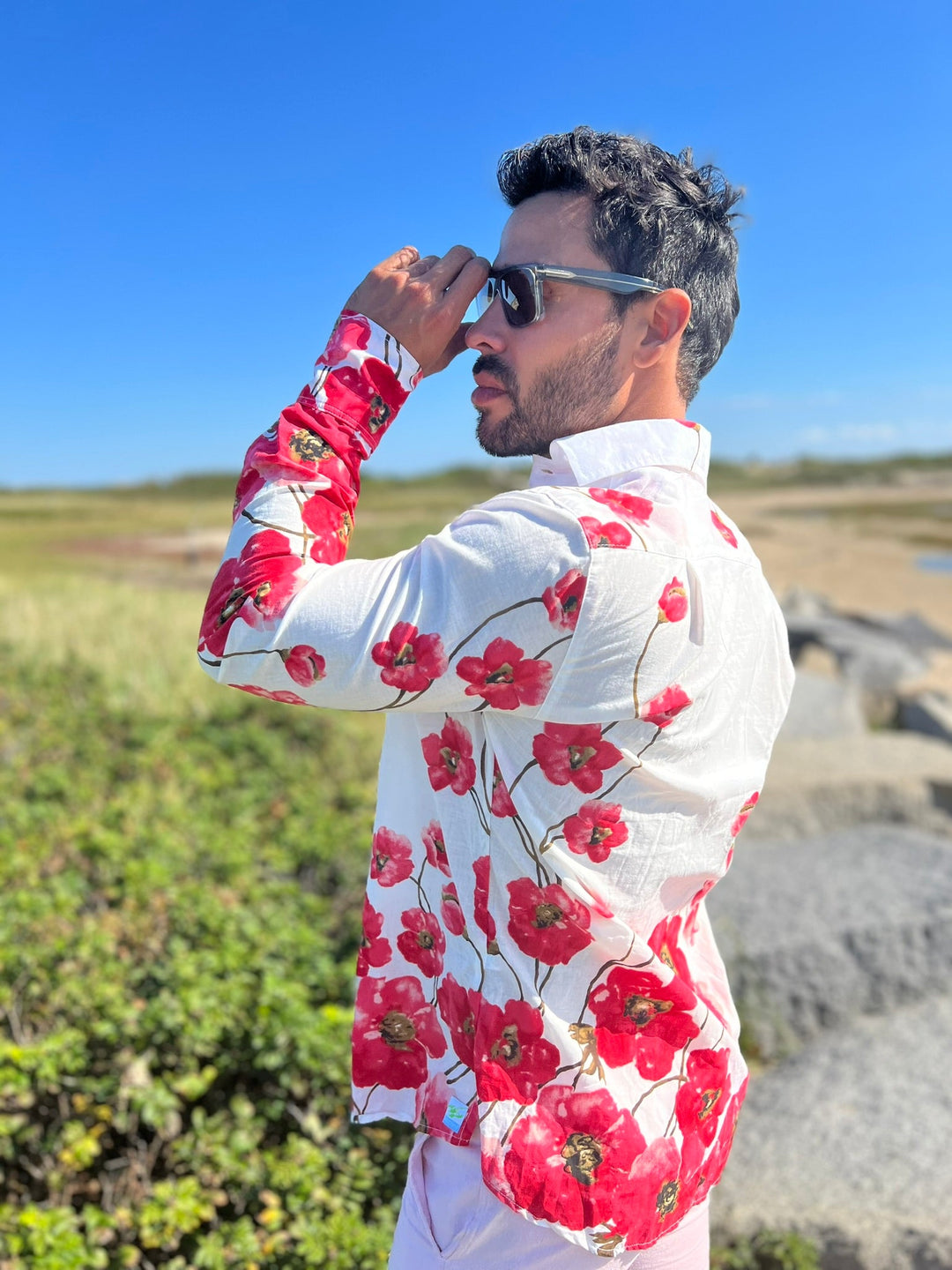 Seaplane Bright Red Border LS – Lightweight Cotton Shirt