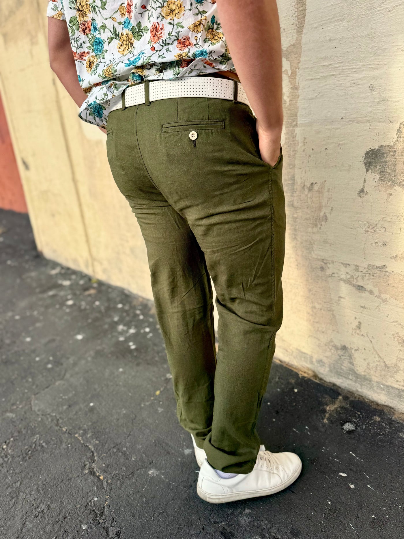olive linen trouser