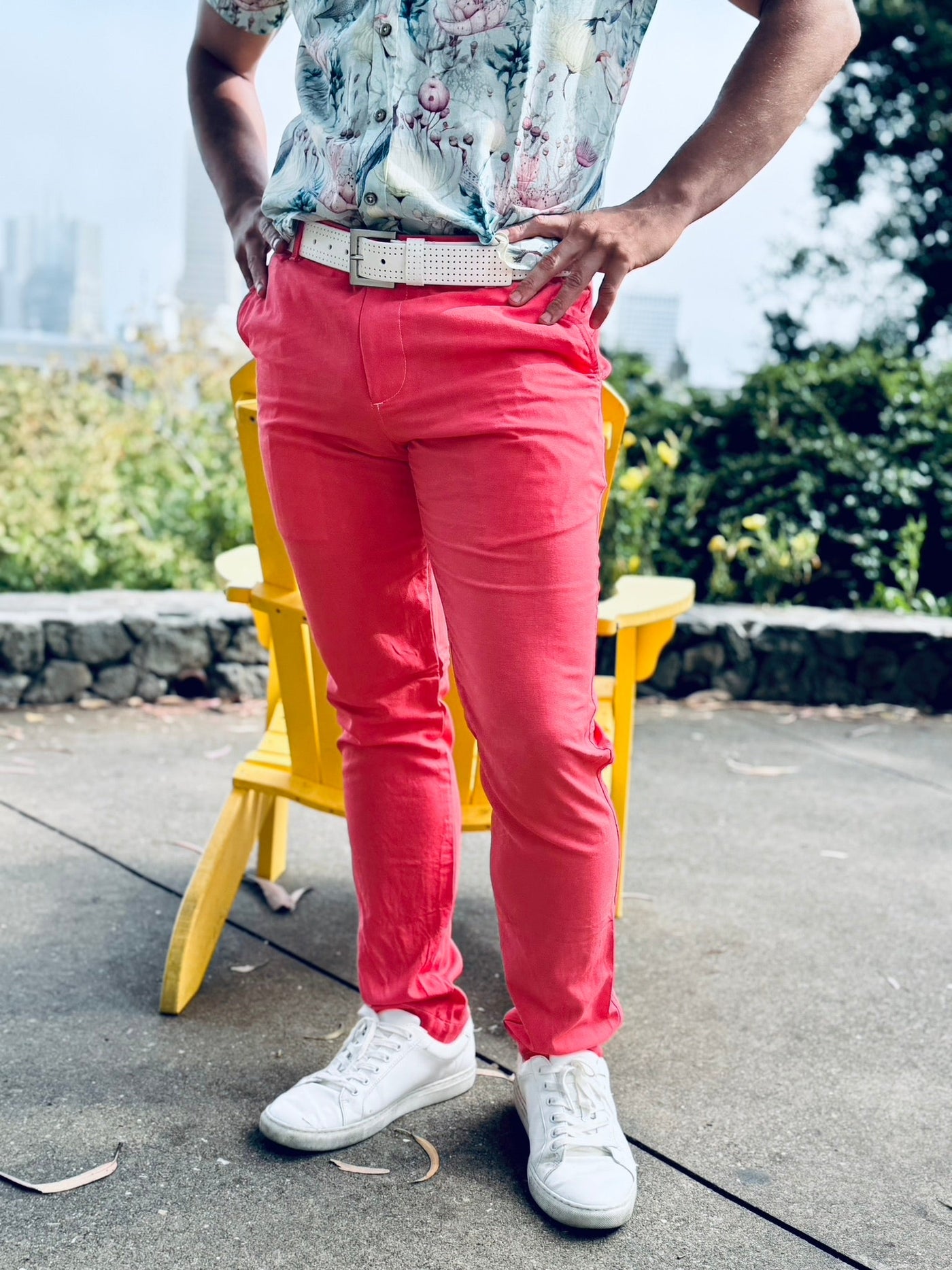 coral rose linen trouser