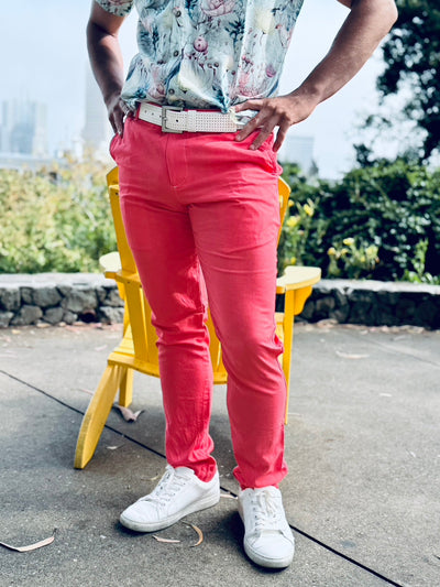 coral rose linen trouser