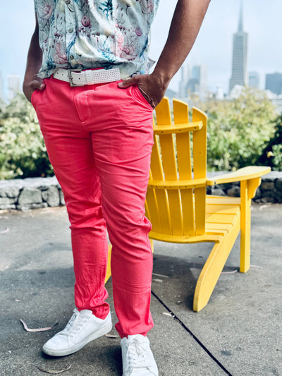 coral rose linen trouser