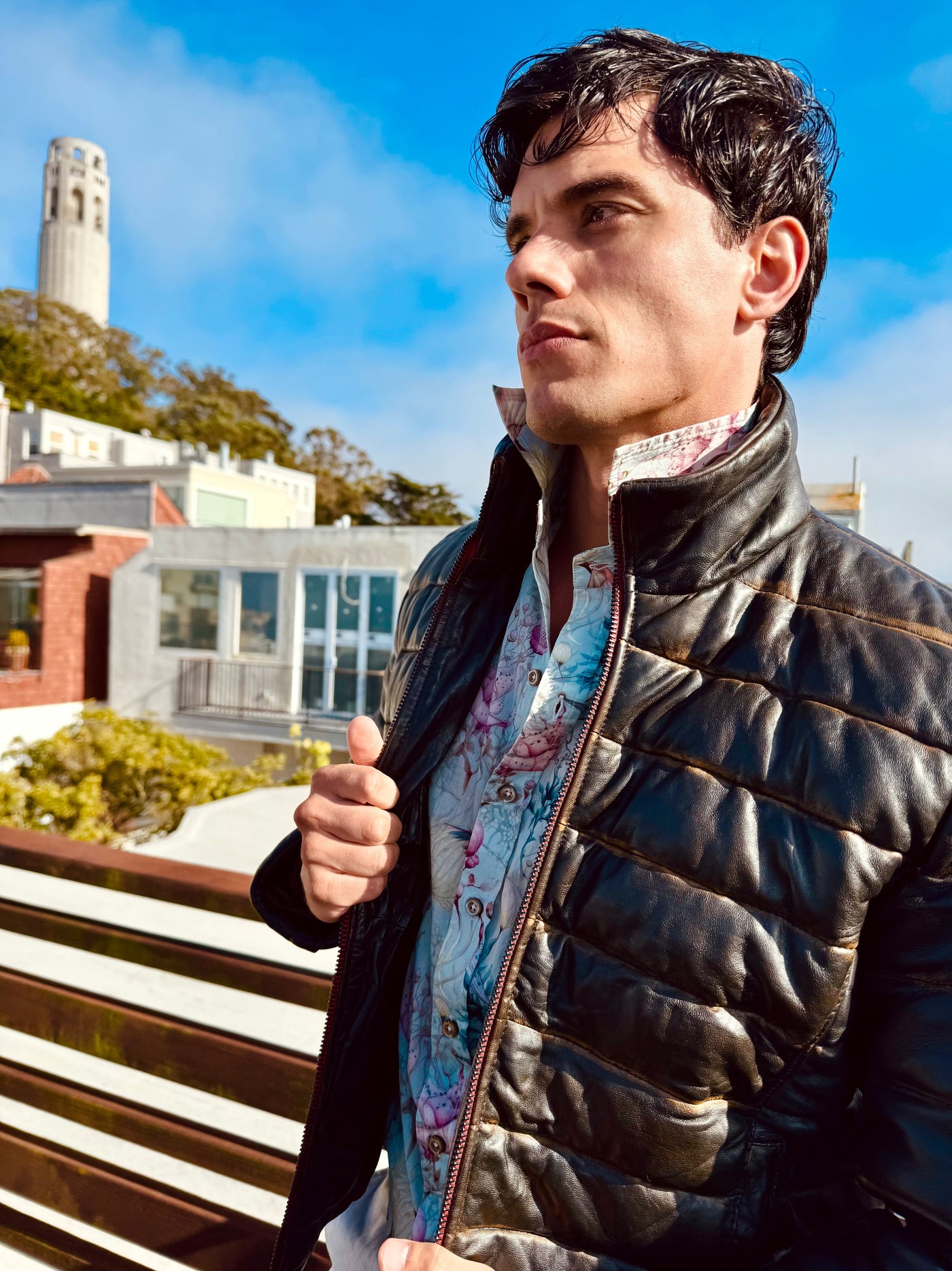Black Lambskin Distressed Leather Puffer