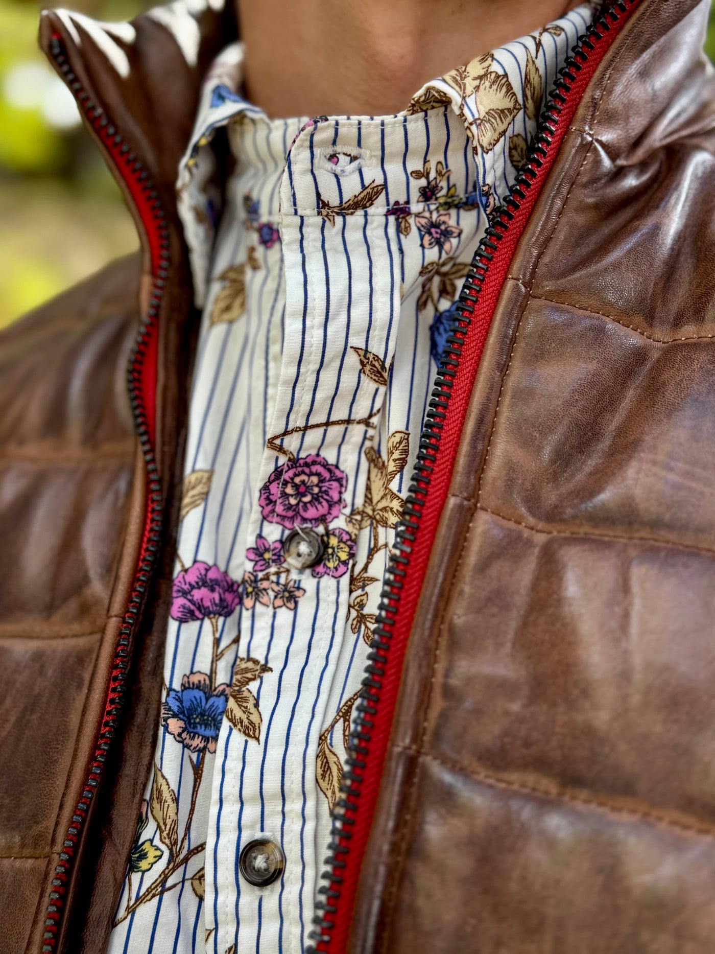 Brown Lambskin Distressed Leather Puffer