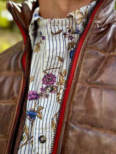 Brown Lambskin Distressed Leather Puffer