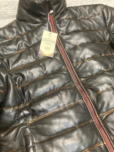 Black Lambskin Distressed Leather Puffer