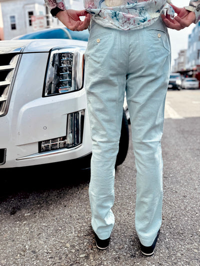 sage blue linen trouser