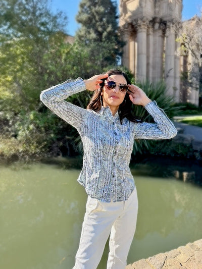 glittery green blouse LS