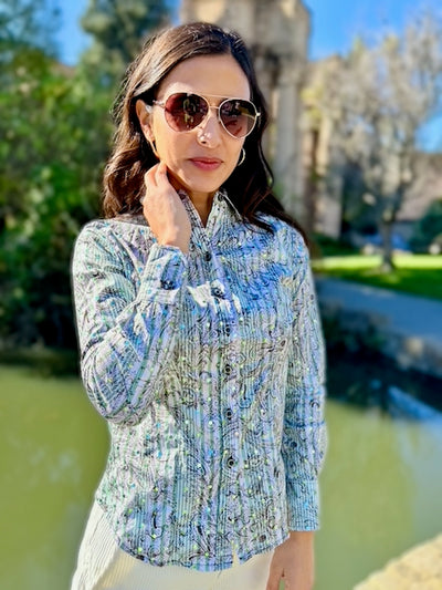 glittery green blouse LS