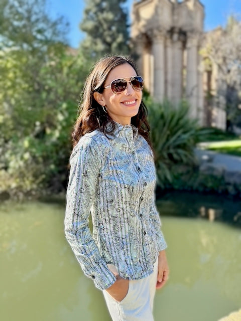 glittery green blouse LS