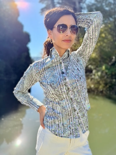 glittery green blouse LS