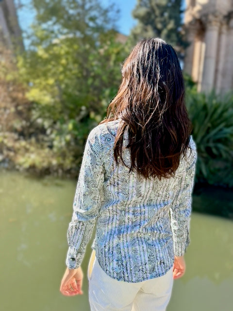 glittery green blouse LS