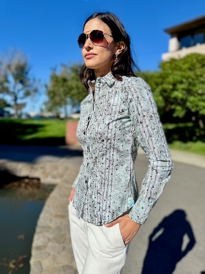 glittery green blouse LS