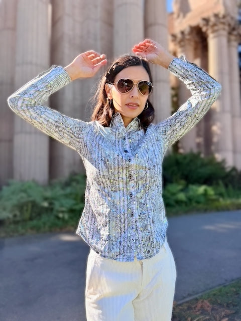 glittery green blouse LS