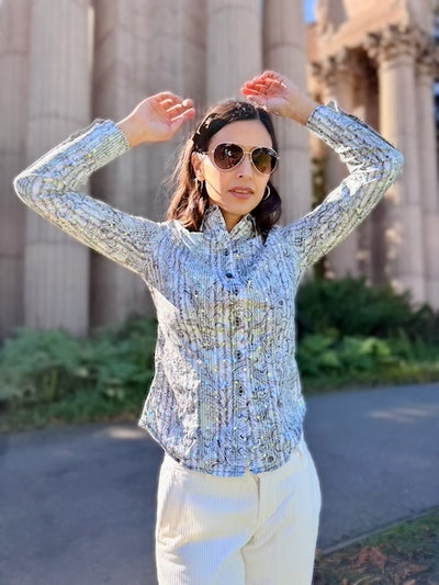 glittery green blouse LS