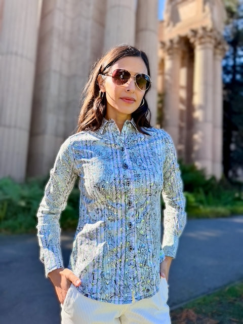 glittery green blouse LS