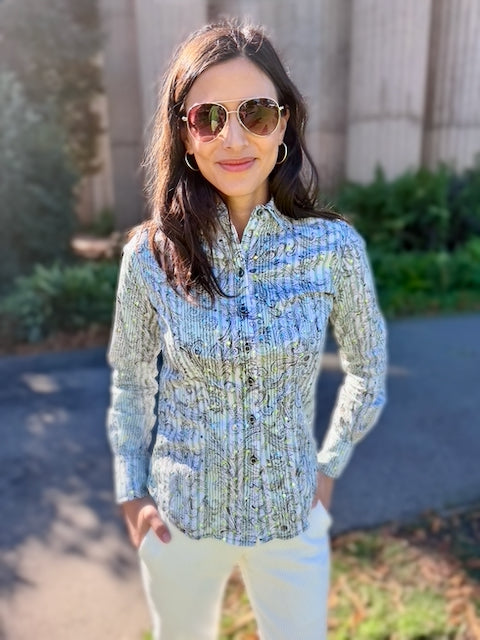 glittery green blouse LS