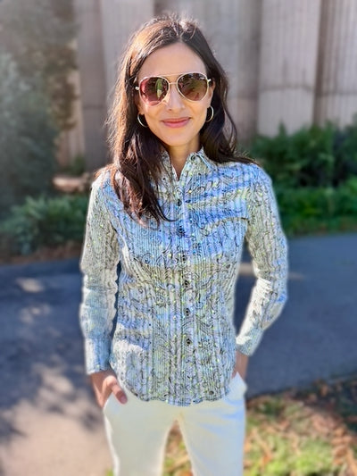 glittery green blouse LS