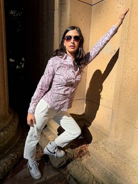 glittery pink blouse LS