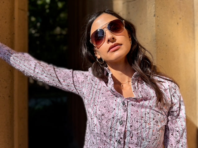 glittery pink blouse LS