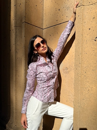 glittery pink blouse LS