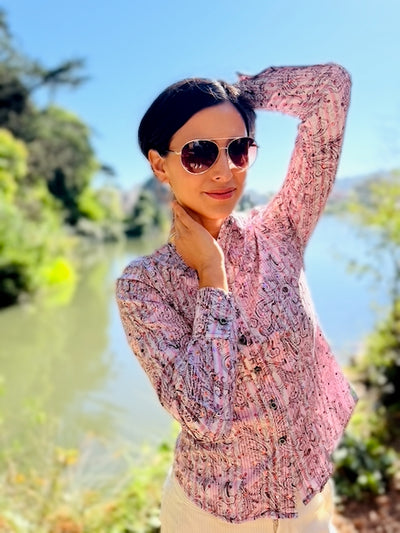 glittery pink blouse LS