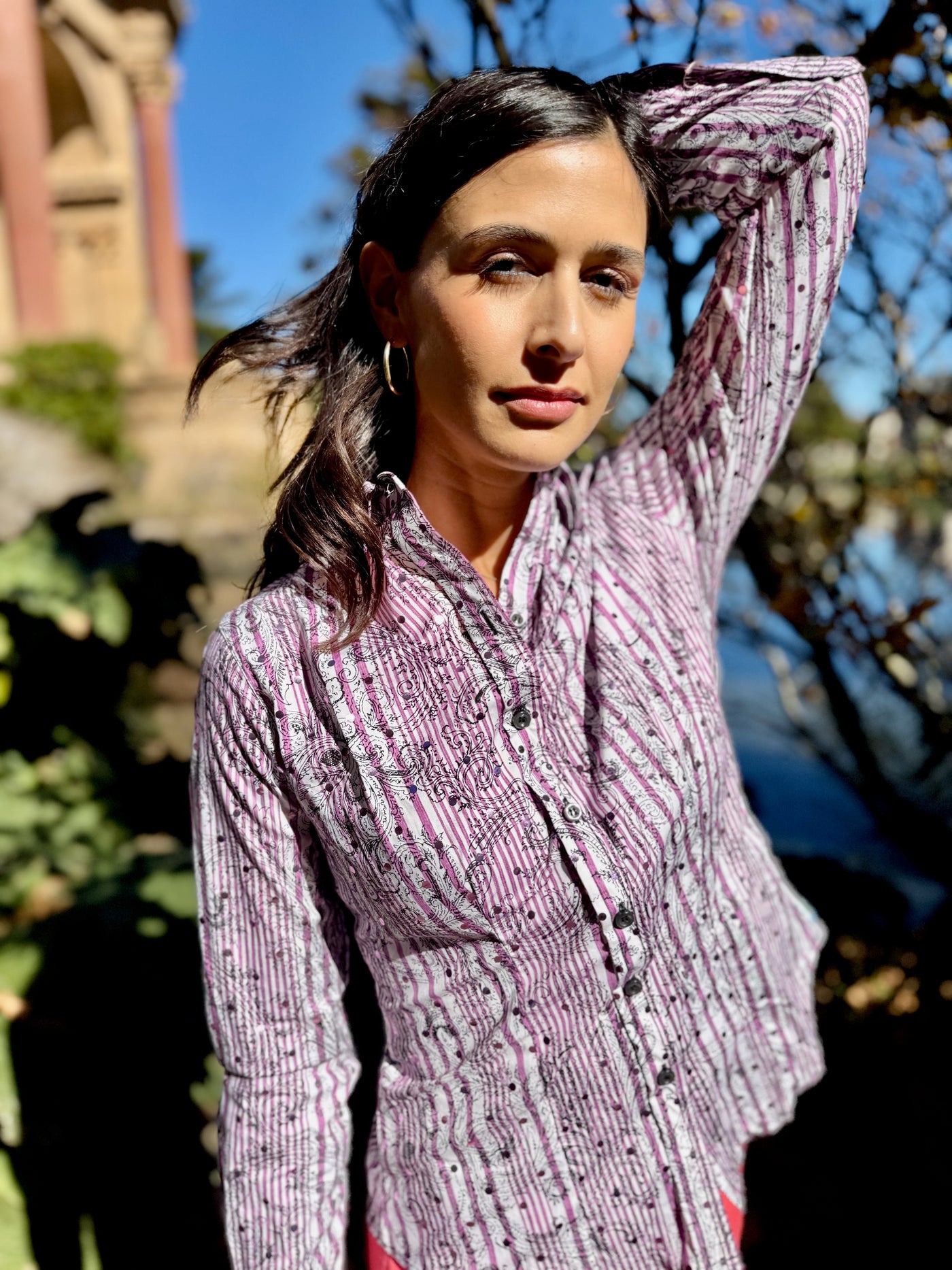 glittery lavender blouse LS