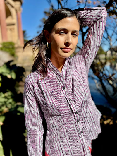 glittery lavender blouse LS