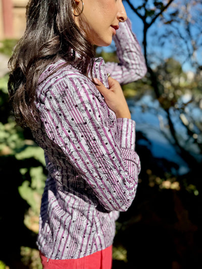 glittery lavender blouse LS