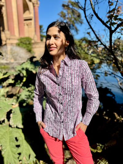 glittery lavender blouse LS