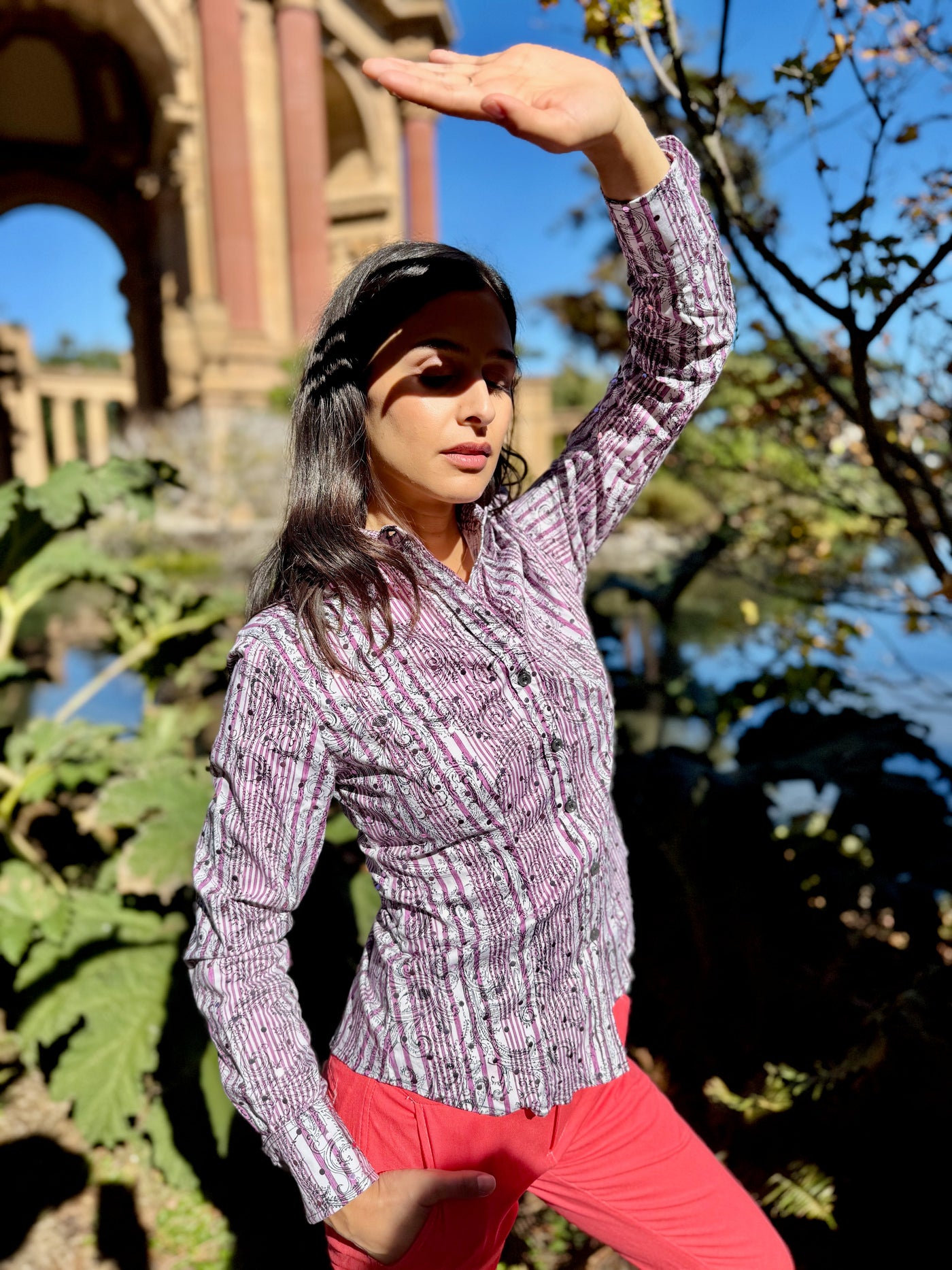 glittery lavender blouse LS