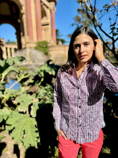 glittery lavender blouse LS