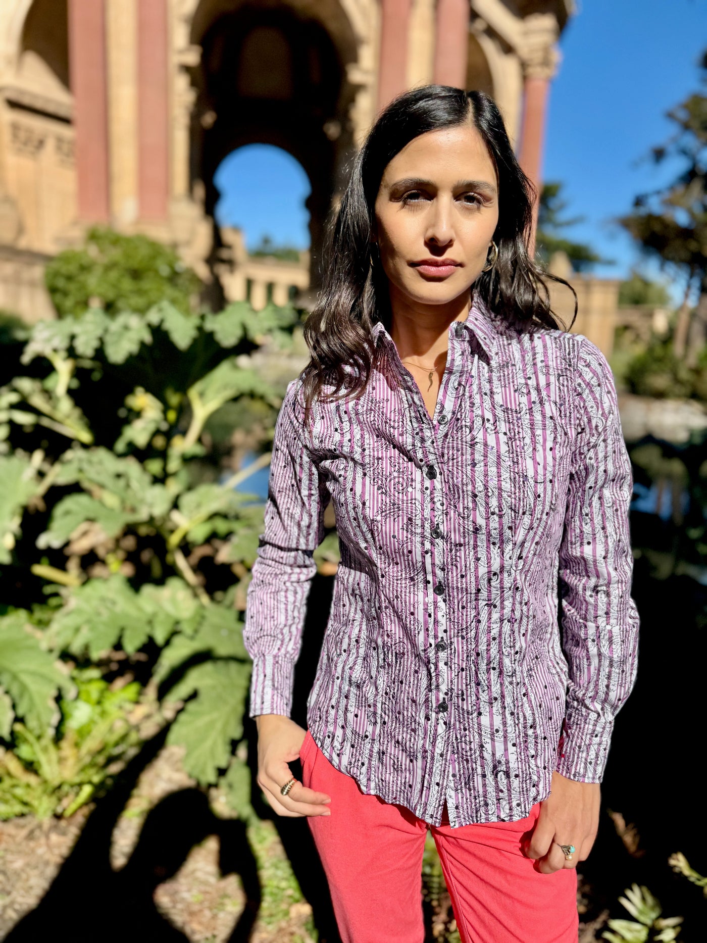 glittery lavender blouse LS