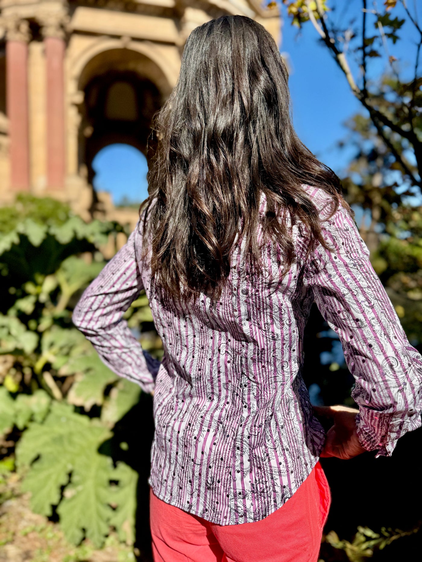 glittery lavender blouse LS
