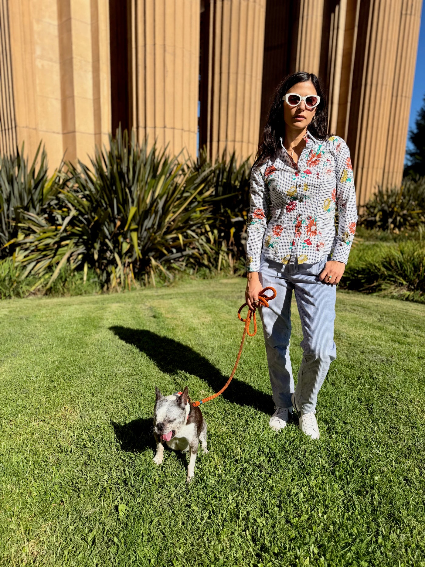 daisy picnic blue blouse LS