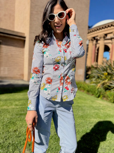 daisy picnic blue blouse LS