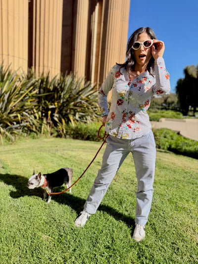 daisy picnic blue blouse LS