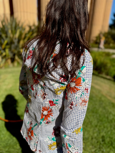 daisy picnic blue blouse LS