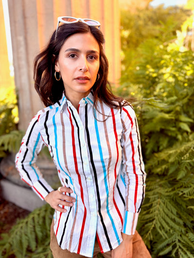 stripey bombardier blouse LS