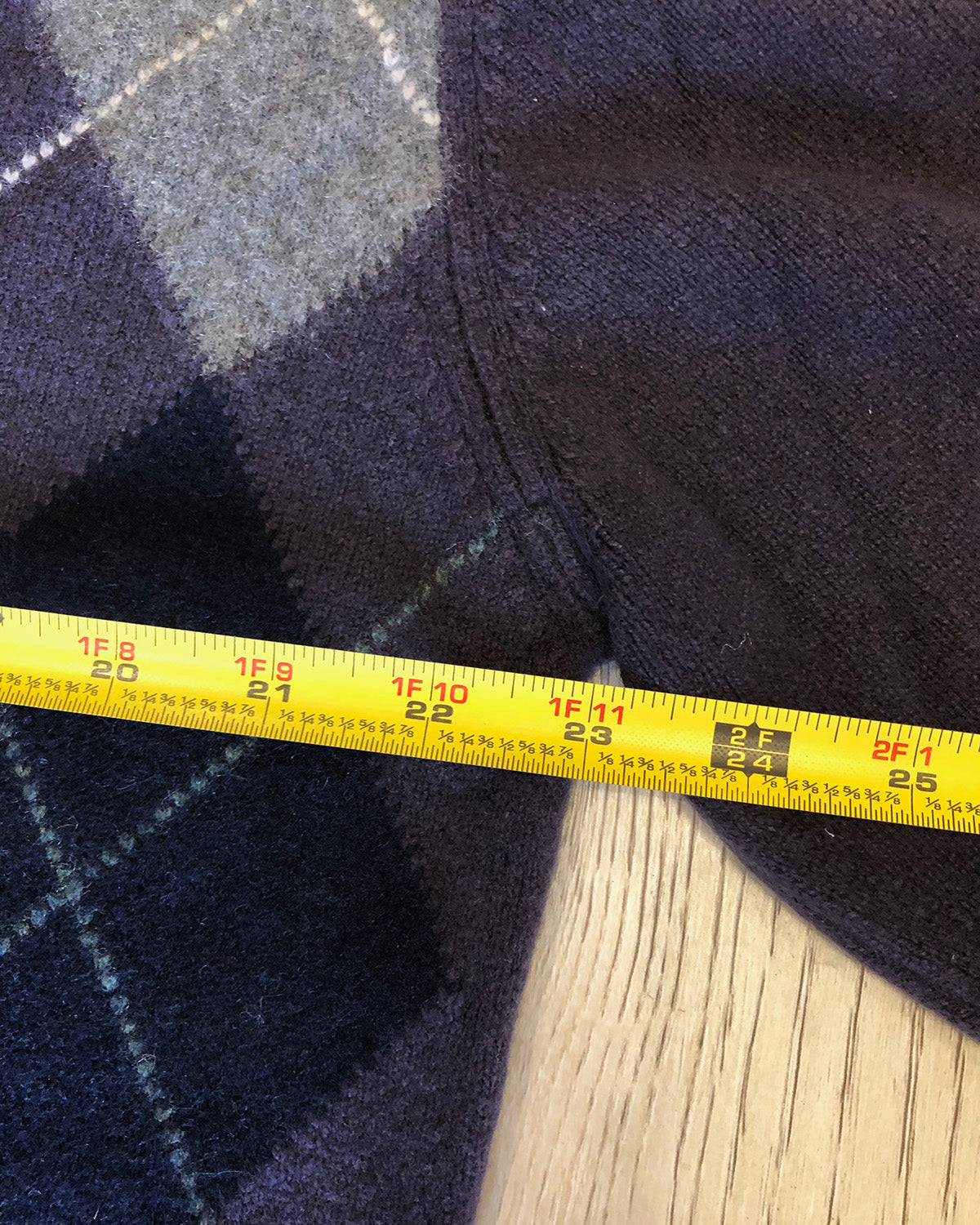 Purple Navy Gray Argyle 100% Cashmere V-Neck Sweater by McGeorge