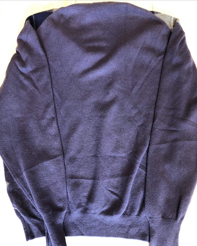 Purple Navy Gray Argyle 100% Cashmere V-Neck Sweater by McGeorge