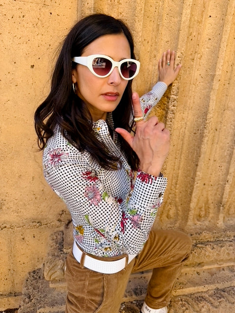 daisy picnic black blouse LS