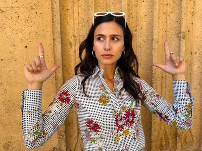 daisy picnic black blouse LS