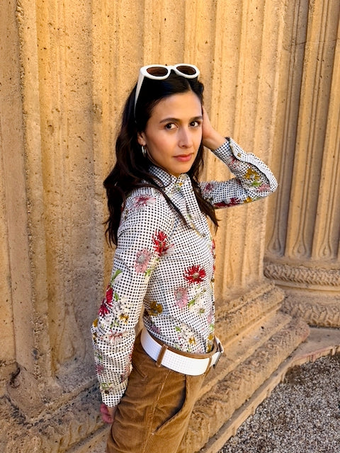 daisy picnic black blouse LS