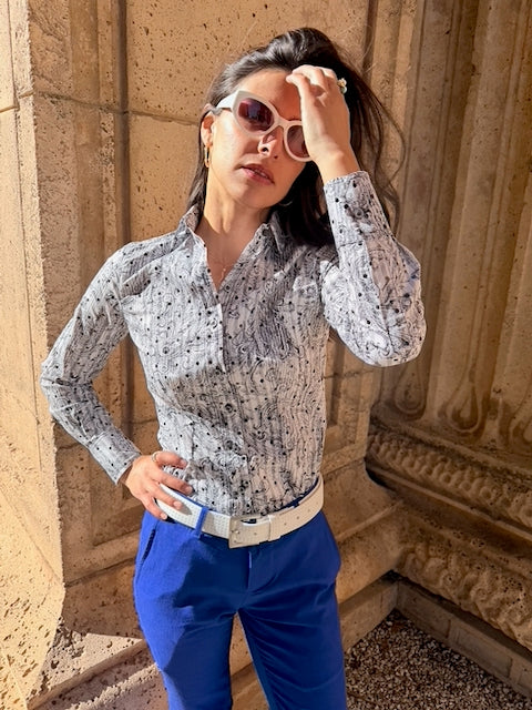 glittery gray blouse LS