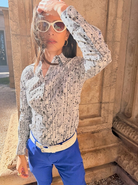 glittery gray blouse LS