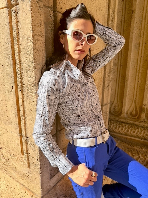 glittery gray blouse LS