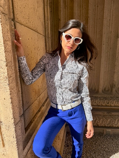 glittery gray blouse LS