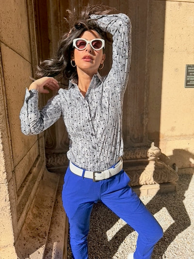 glittery gray blouse LS